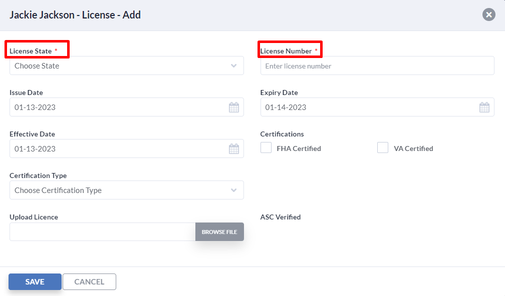 Add/Edit Vendor License ValueLink Connect