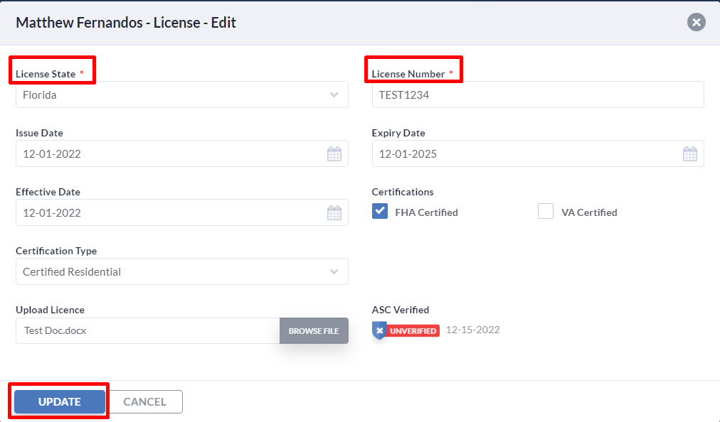 Add/Edit Vendor License ValueLink Connect