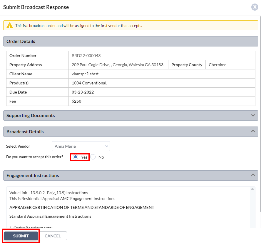 Managing Broadcast orders from clients – ValueLink Connect